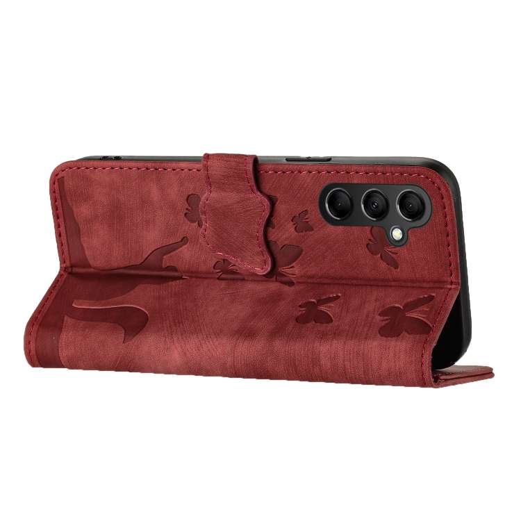 For Samsung Galaxy A54 5G Butterfly Cat Embossing Flip Leather Phone Case(Red)