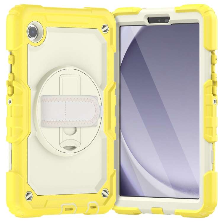 For Samsung Galaxy Tab A9 Silicone + PC Tablet Case with Shoulder Strap(Yellow)