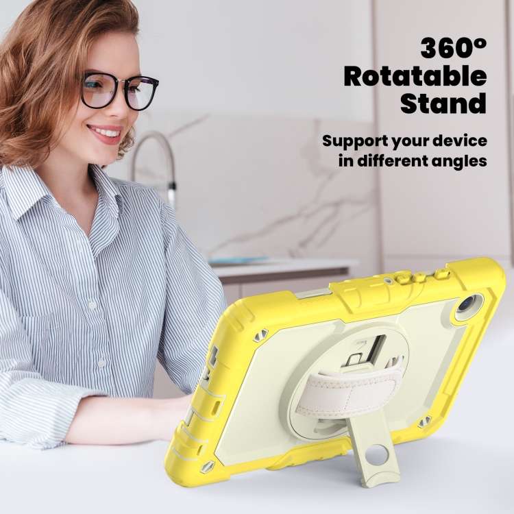 For Samsung Galaxy Tab A9 Silicone + PC Tablet Case with Shoulder Strap(Yellow)