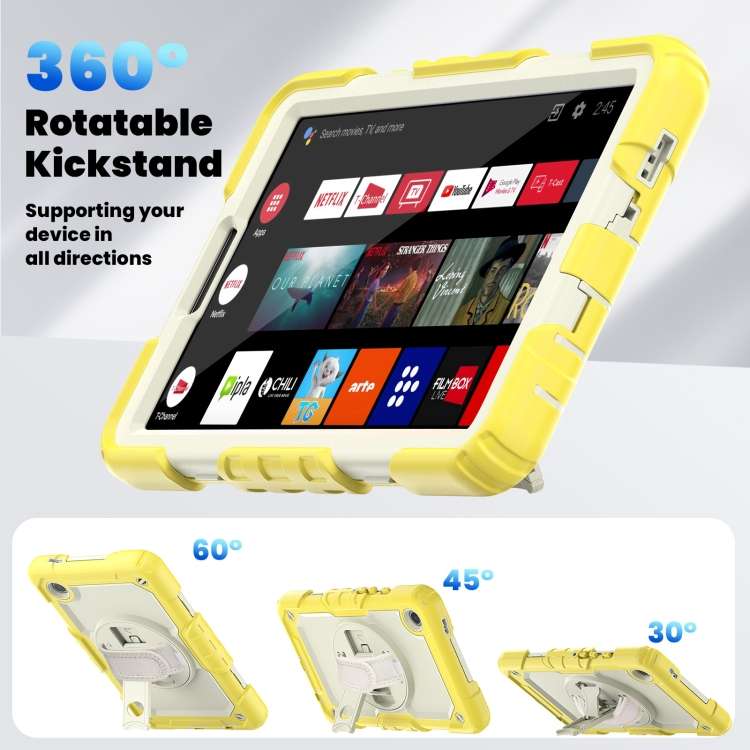 For Samsung Galaxy Tab A9 Silicone + PC Tablet Case with Shoulder Strap(Yellow)