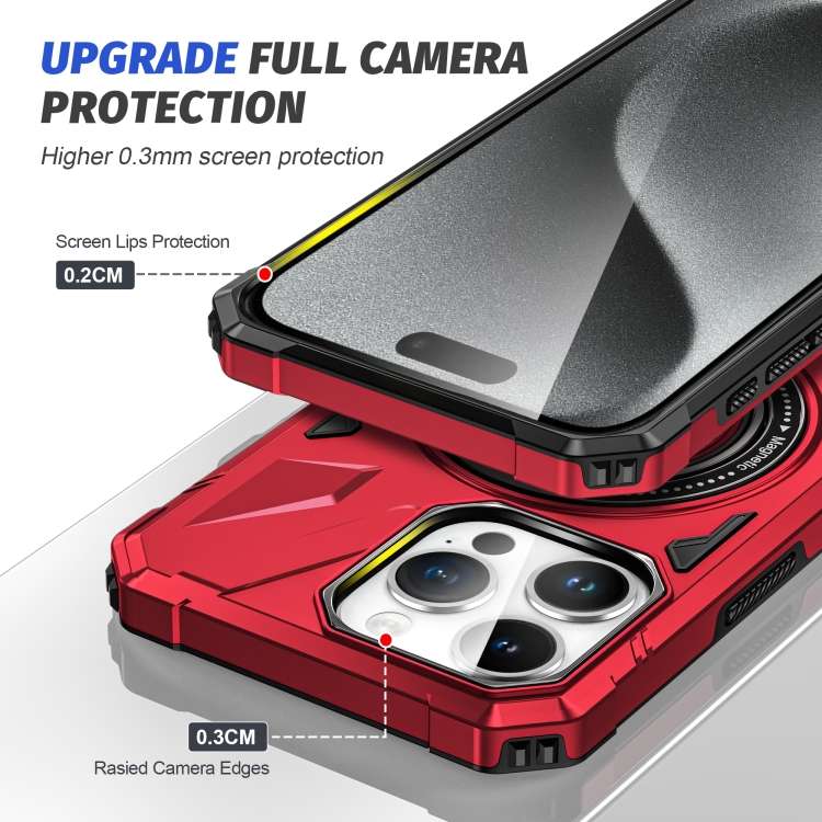 For iPhone 15 Pro MagSafe Magnetic Shockproof Phone Case with Ring Holder(Red)