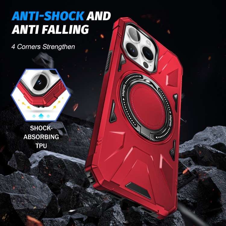 For iPhone 15 Pro MagSafe Magnetic Shockproof Phone Case with Ring Holder(Red)