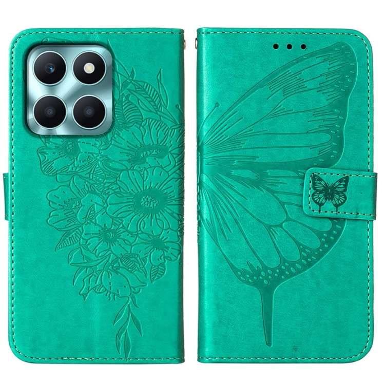 For Honor X6a Embossed Butterfly Leather Phone Case(Green)