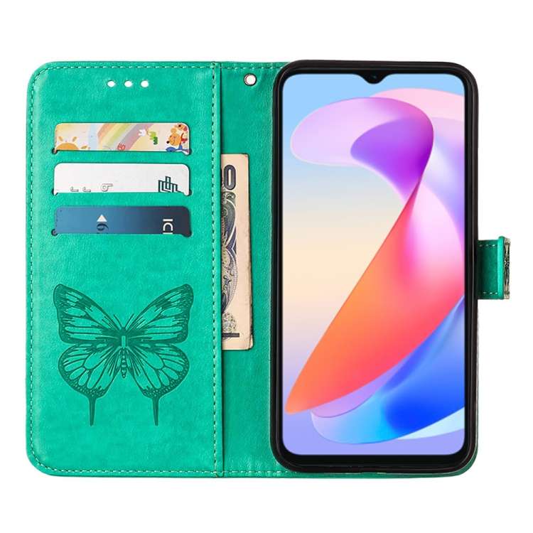 For Honor X6a Embossed Butterfly Leather Phone Case(Green)
