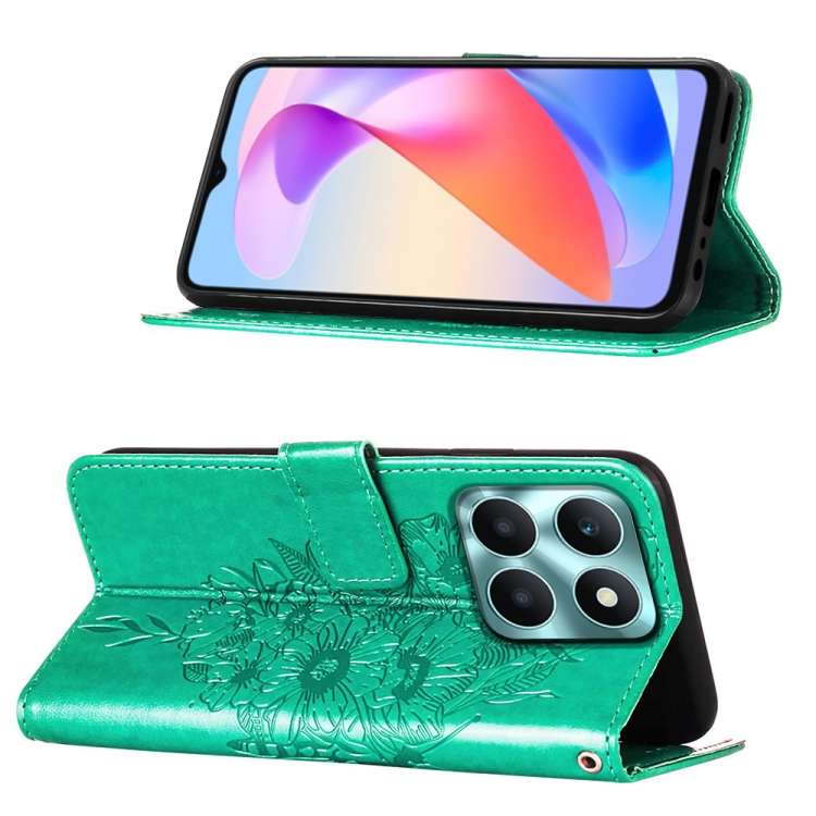 For Honor X6a Embossed Butterfly Leather Phone Case(Green)