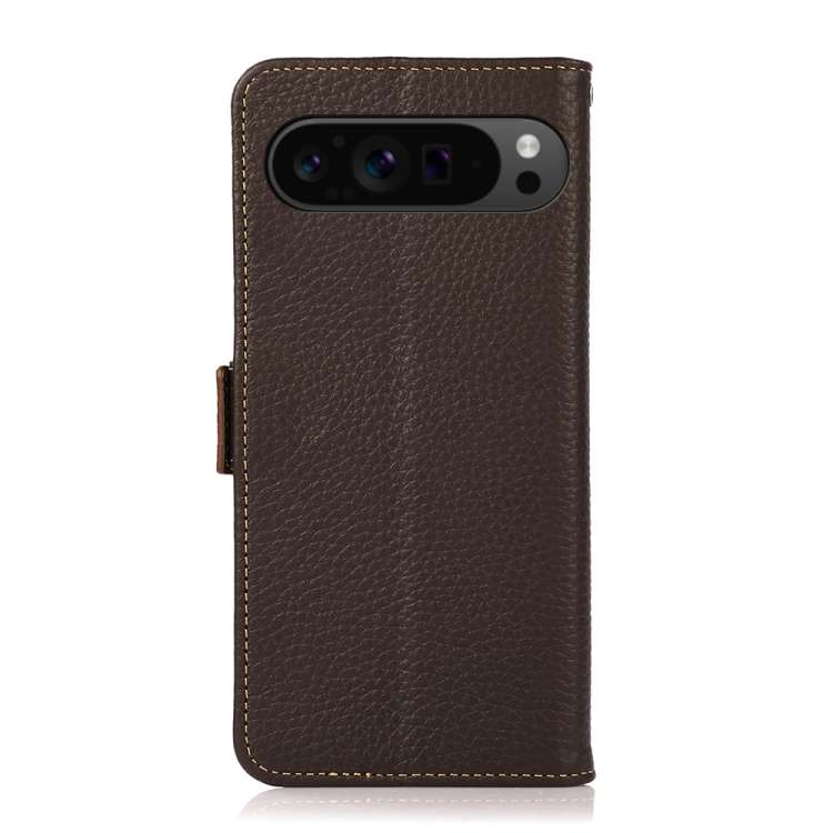 For Google Pixel 9 Pro KHAZNEH Side-Magnetic Litchi Genuine Leather RFID Phone Case(Brown)
