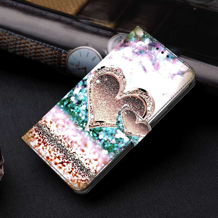For Motorola Moto G34 Crystal 3D Shockproof Protective Leather Phone Case(Pink Diamond Heart)