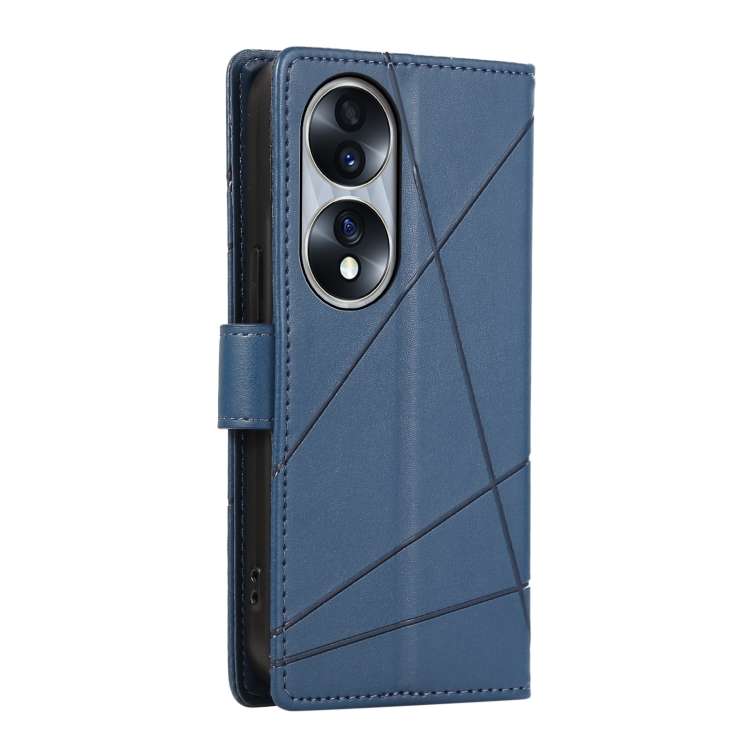 For Honor 70 PU Genuine Leather Texture Embossed Line Phone Case(Blue)