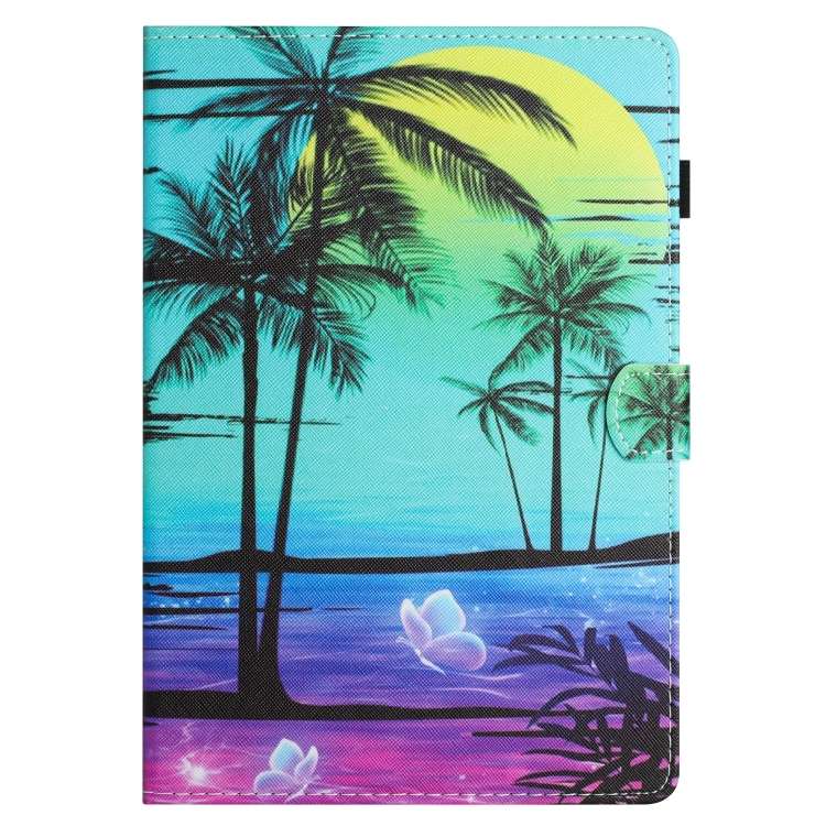 For Samsung Galaxy Tab A9+ Colored Drawing Stitching Leather Tablet Smart Case(Coconut Tree)