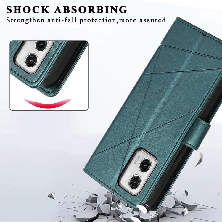 For Motorola Moto G73 PU Genuine Leather Texture Embossed Line Phone Case(Green)
