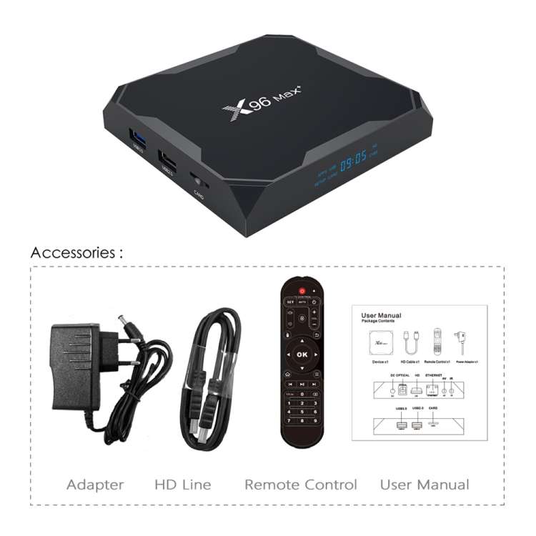 X96 max+ 4K Smart TV Box, Android 9.0, Amlogic S905X3 Quad-Core Cortex-A55,4GB+64GB, Support LAN, AV