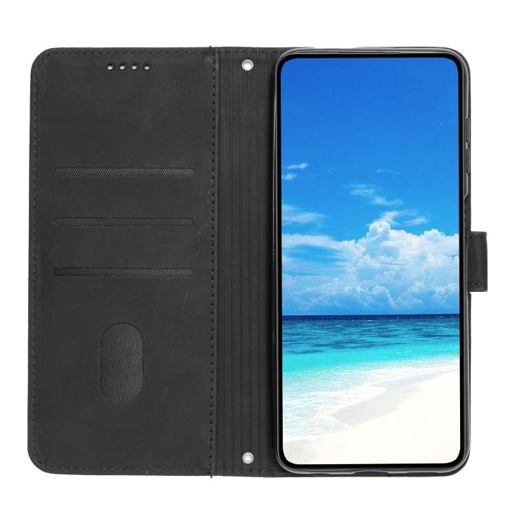 For OPPO A38 / Oppo A18 Skin Feel Heart Embossed Leather Phone Case with Long Lanyard(Black)