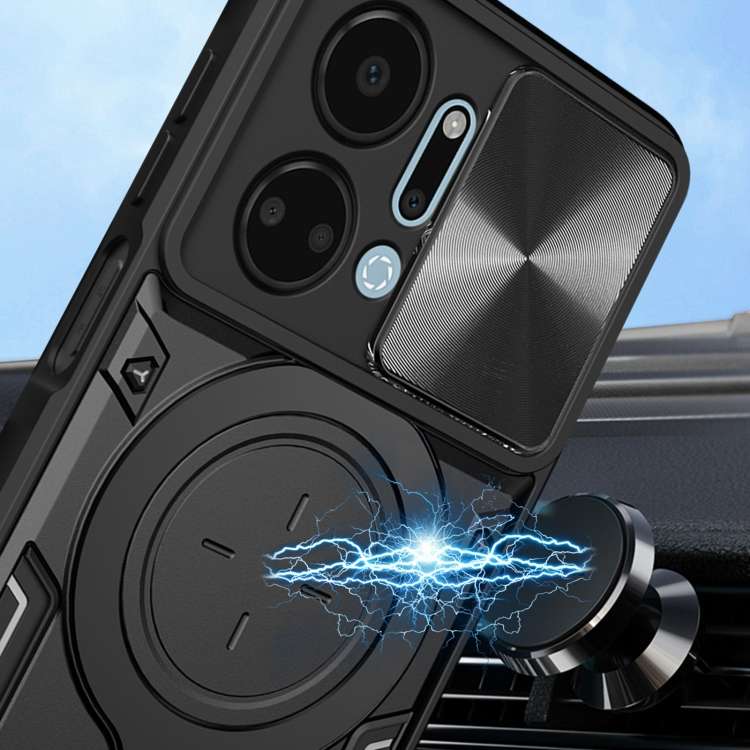 For Honor X7a 4G CD Texture Sliding Camshield Magnetic Holder Phone Case(Red)