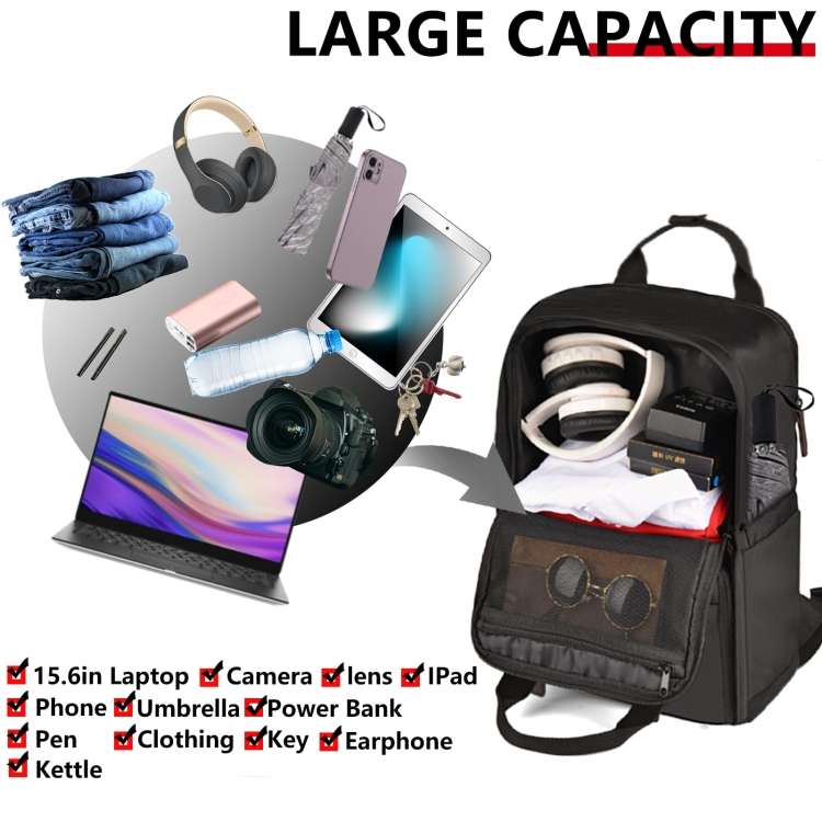 Cwatcun D78 Camera Laptop Backpack Bag With Detachable Insert Camera Case(Black)