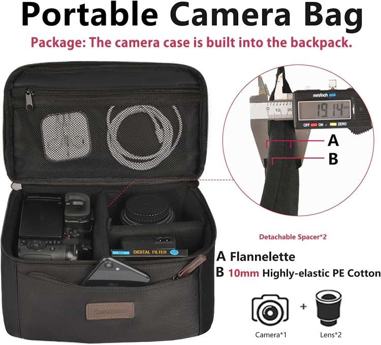 Cwatcun D78 Camera Laptop Backpack Bag With Detachable Insert Camera Case(Black)
