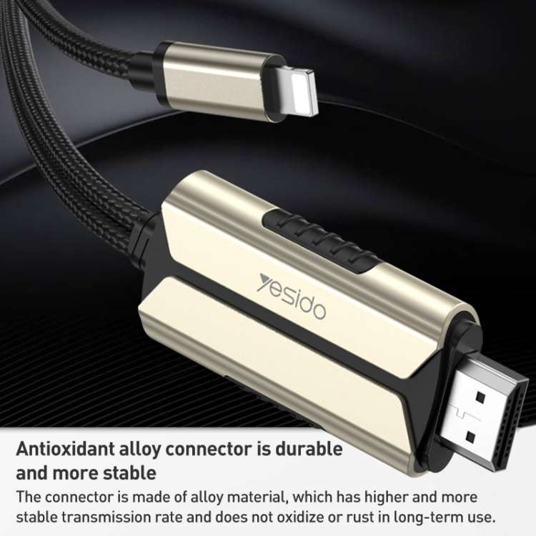 Yesido HM13 2m 8 Pin to HDMI 1080P HDTV Adapter Cable(Black+Gold)