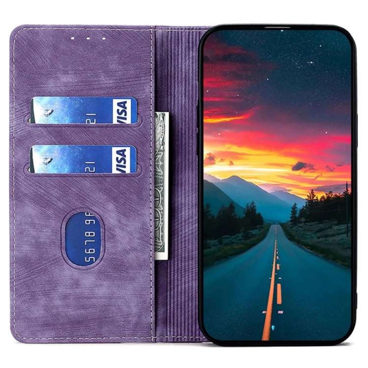 For Motorola Moto G54 5G EU Edition RFID Anti-theft Brush Magnetic Leather Phone Case(Purple)