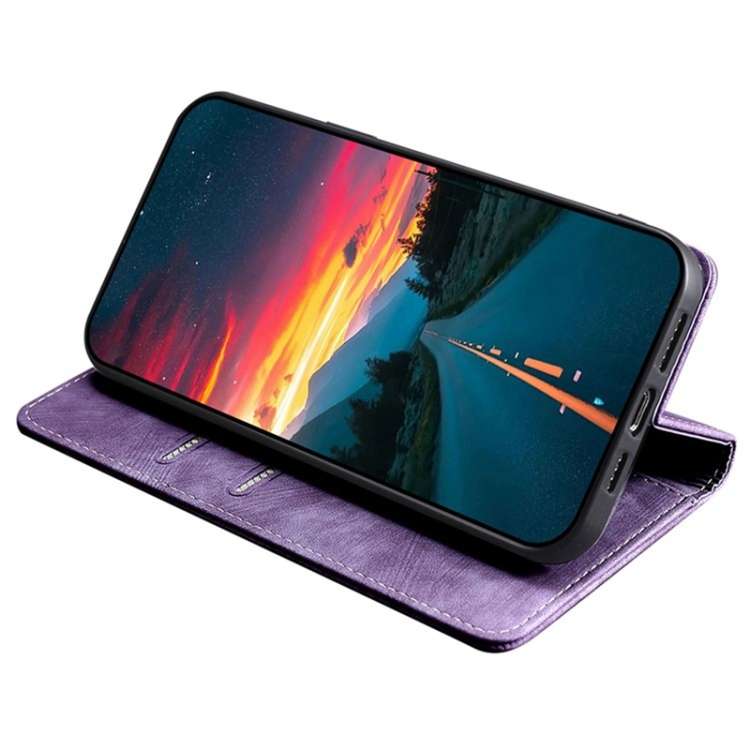 For Motorola Moto G54 5G EU Edition RFID Anti-theft Brush Magnetic Leather Phone Case(Purple)