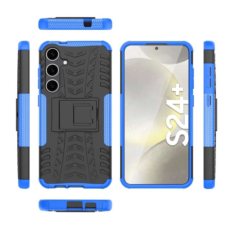 For Samsung Galaxy S24+ Tire Texture TPU + PC Phone Case with Holder(Blue)