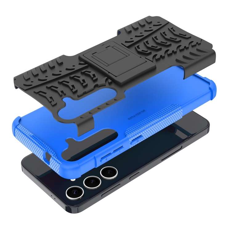 For Samsung Galaxy S24+ Tire Texture TPU + PC Phone Case with Holder(Blue)