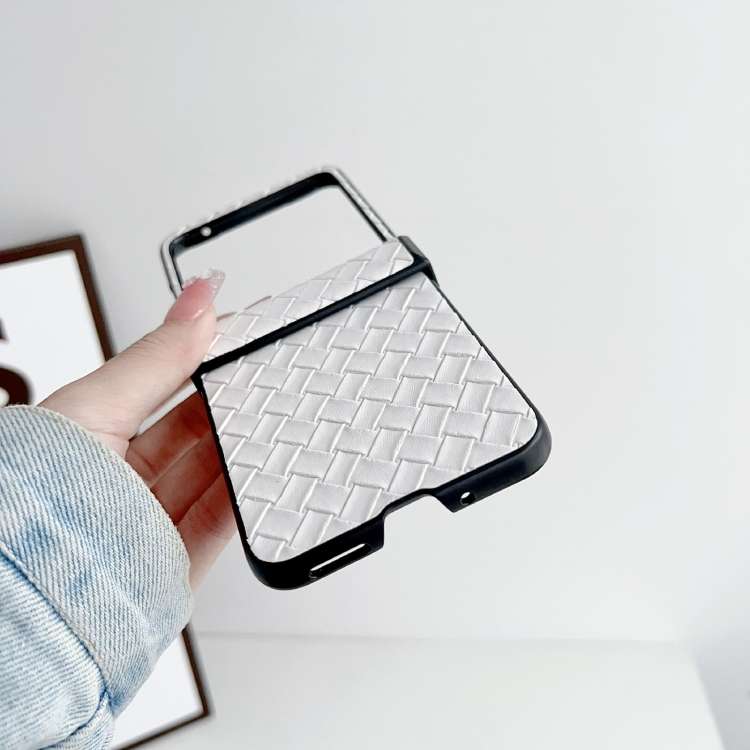 For Motorola Razr 40 Ultra Three-piece Set Woven Texture Folding PU Phone Case(White)
