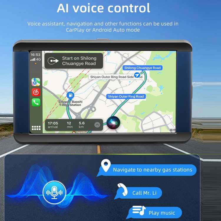 B300R 7 inch Portable Car MP5 Player Built-in Driving Recorder Support CarPlay / Android Auto(Black)
