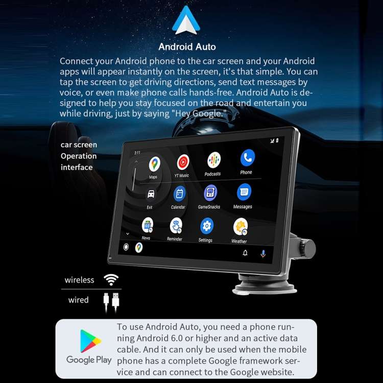 B5305 9 inch Portable Car MP5 Player Support CarPlay / Android Auto(Black)