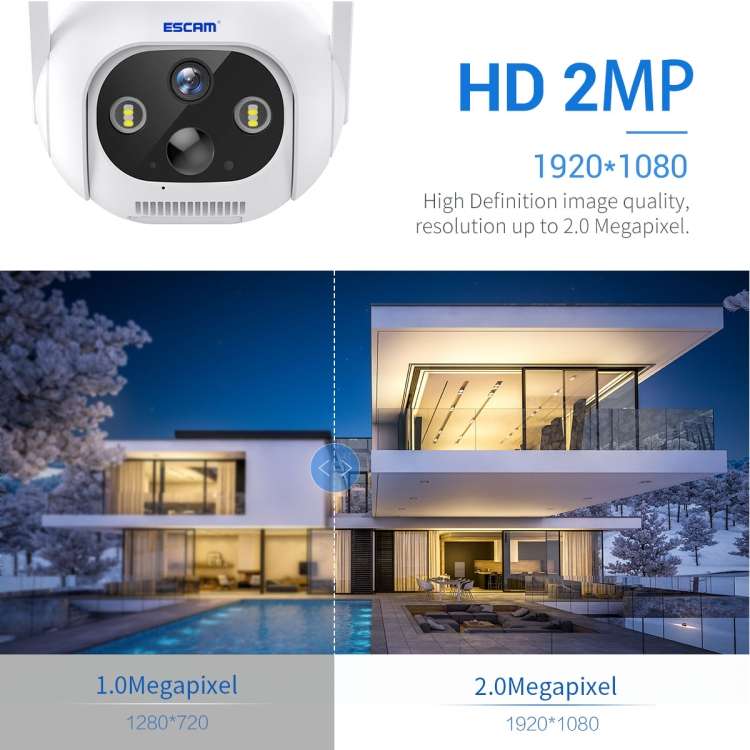 ESCAM QF172 2MP WiFi Two-way Audio Solar PIR alarm IP Camera(White)