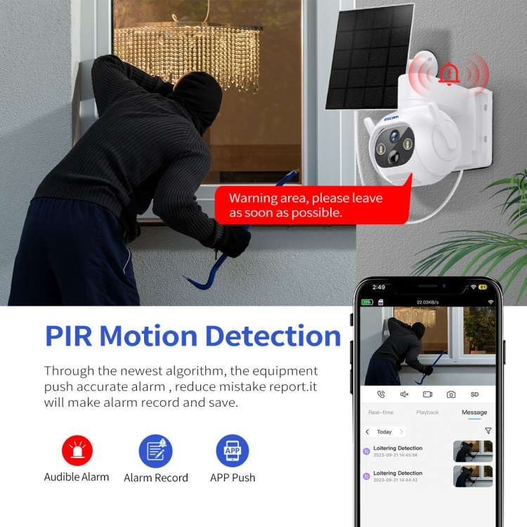 ESCAM QF172 2MP WiFi Two-way Audio Solar PIR alarm IP Camera(White)