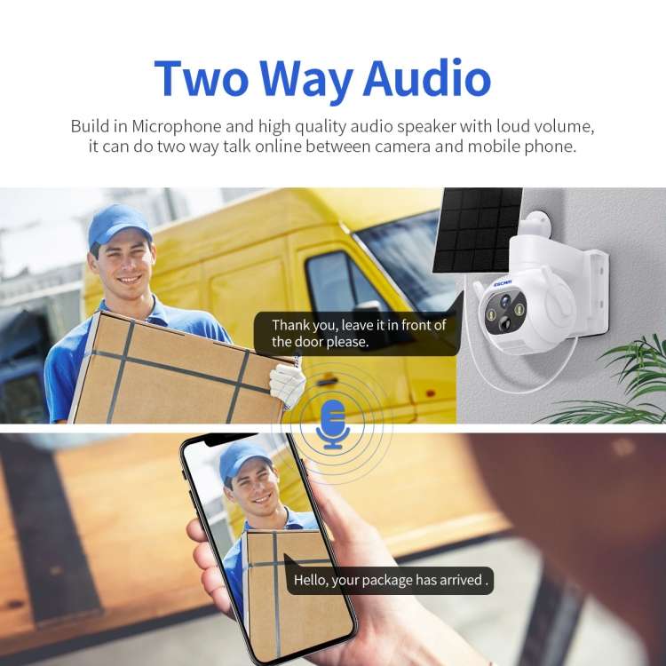 ESCAM QF172 2MP WiFi Two-way Audio Solar PIR alarm IP Camera(White)