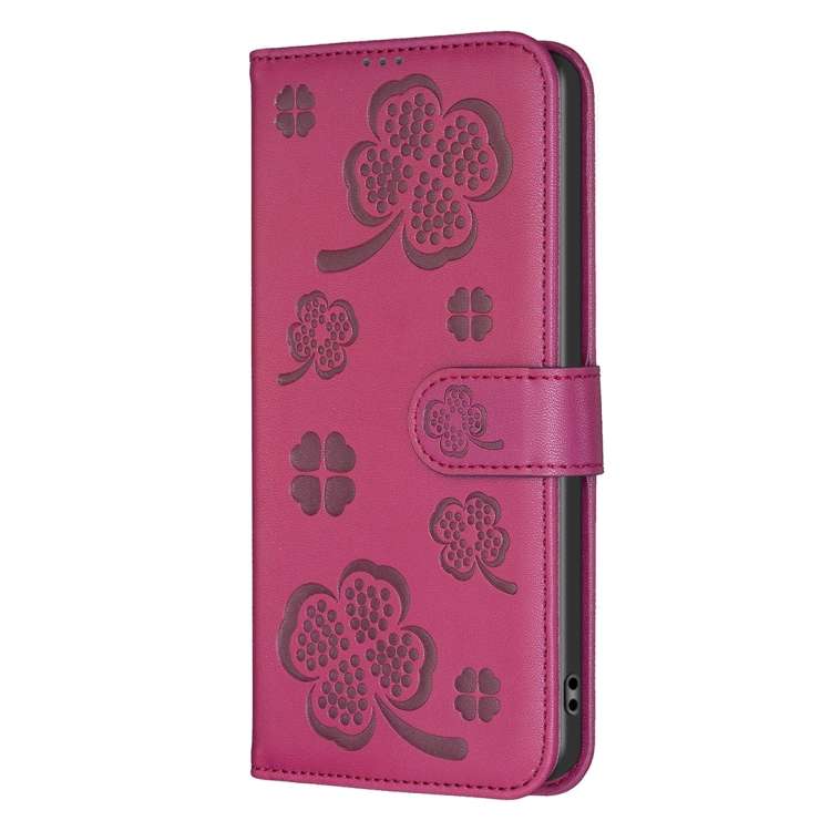 For Honor X9b/Magic6 Lite 5G Four-leaf Embossed Leather Phone Case(Rose Red)