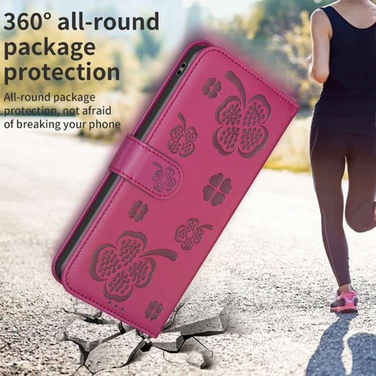 For Honor X9b/Magic6 Lite 5G Four-leaf Embossed Leather Phone Case(Rose Red)