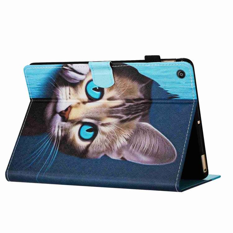 For Amazon Kindle Fire 7 2019 Painted Pattern Stitching Leather Tablet Case(Blue Cat)