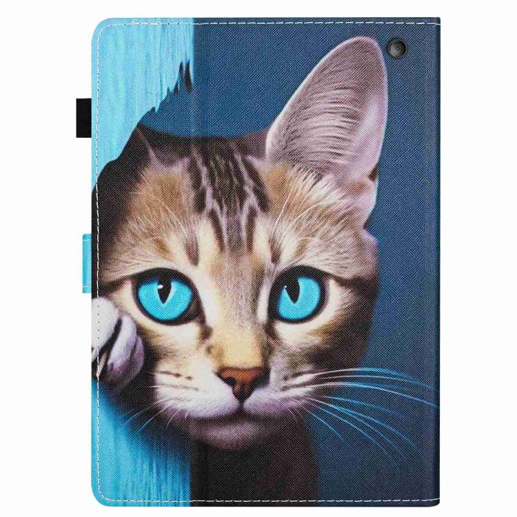 For Amazon Kindle Fire 7 2022 Painted Pattern Stitching Smart Leather Tablet Case(Blue Cat)
