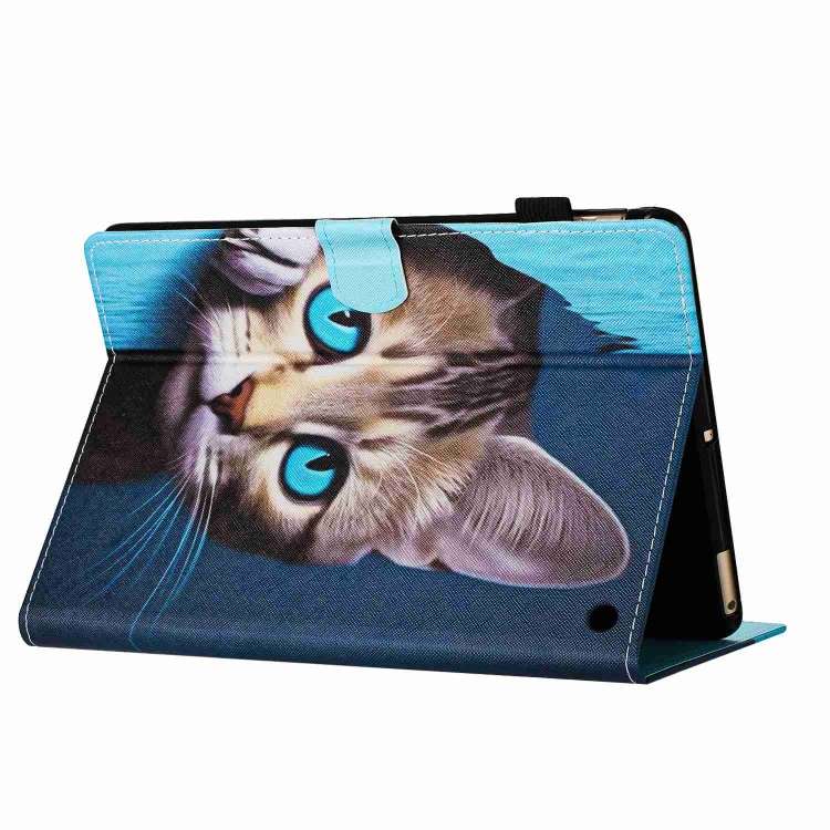 For Amazon Kindle Fire 7 2022 Painted Pattern Stitching Smart Leather Tablet Case(Blue Cat)