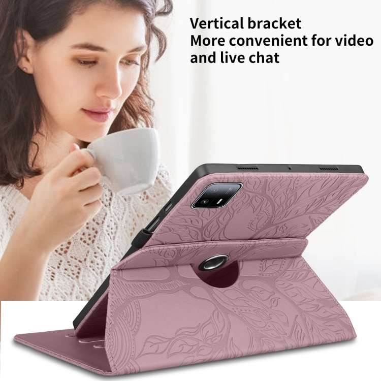 For Xiaomi Pad 6 Max 2023  Tree Life Embossed Rotation Leather Tablet Case(Rose Gold)