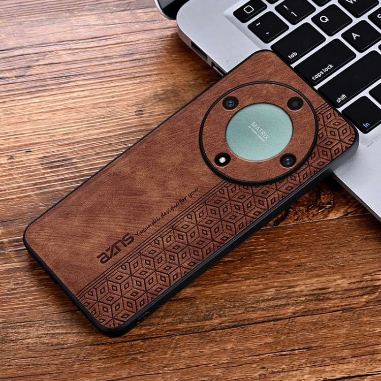 For Honor X9b AZNS 3D Embossed Skin Feel Phone Case(Brown)