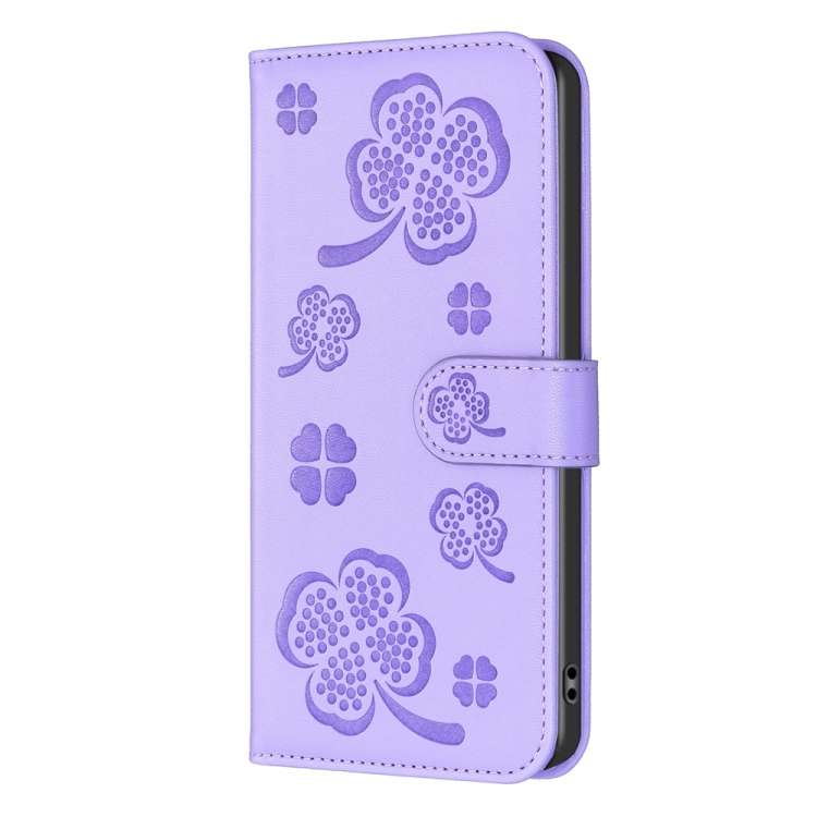 For vivo Y11 / Y12 / Y15 / Y17 Four-leaf Embossed Leather Phone Case(Purple)