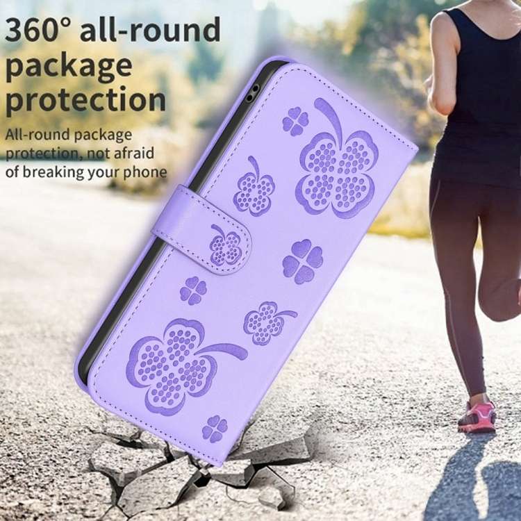 For vivo Y11 / Y12 / Y15 / Y17 Four-leaf Embossed Leather Phone Case(Purple)