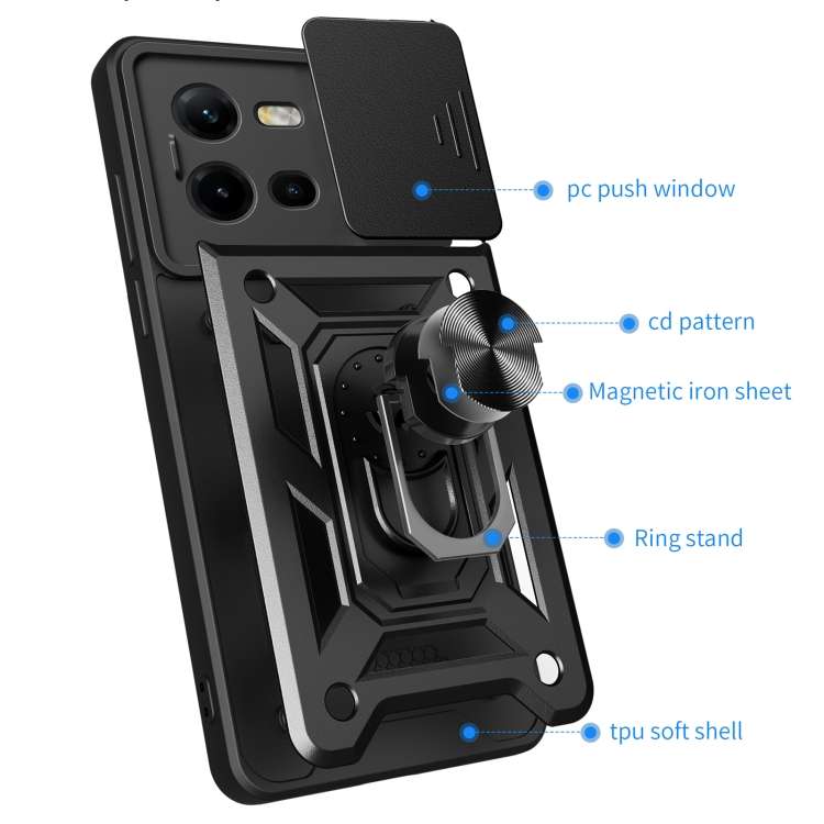 For vivo V25 5G/V25e 4G/X80 Lite 5G Sliding Camera Cover Design TPU+PC Phone Case(Rose Gold)