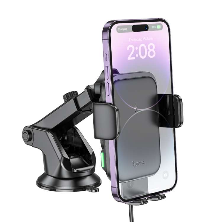 hoco HW11 Jenny Center Console Three-axis Linkage Wireless Fast Charging Car Holder(Black)