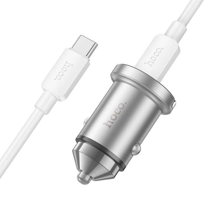 hoco NZ10 Handy PD45W + QC3.0 Car Fast Charging Charger with Type-C to Type-C Cable(Silver)