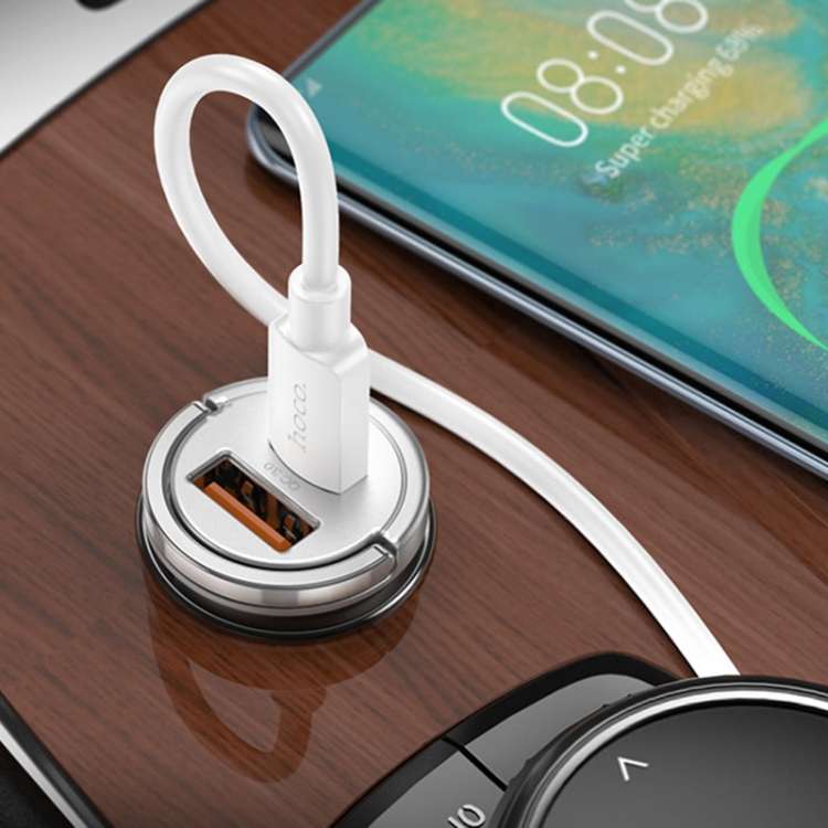 hoco NZ10 Handy PD45W + QC3.0 Car Fast Charging Charger with Type-C to Type-C Cable(Silver)