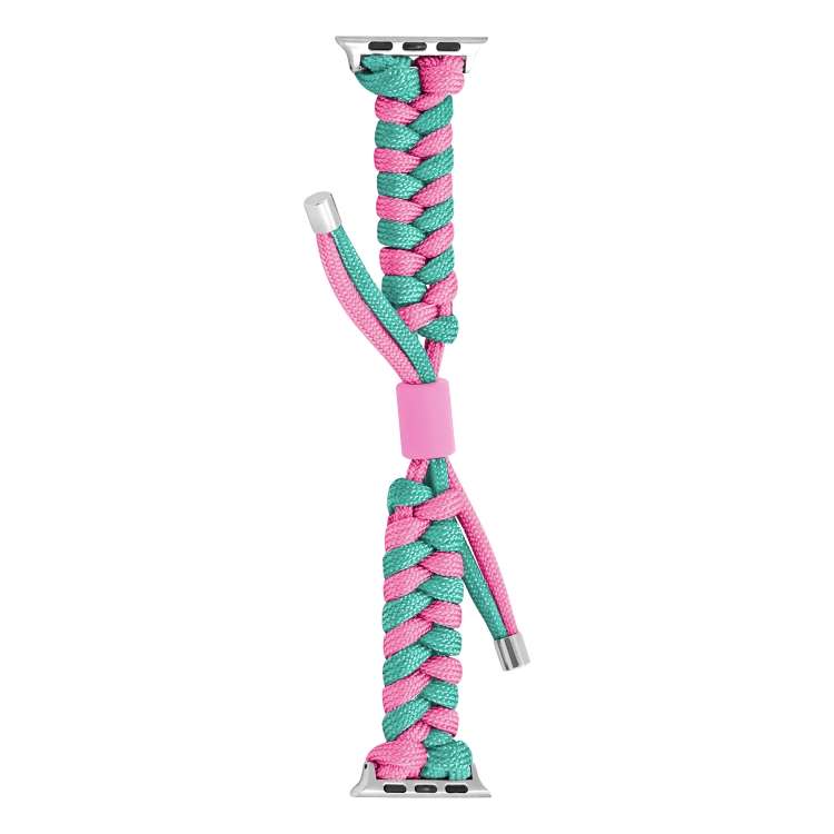 For Apple Watch SE 2023 40mm Paracord Fishtail Braided Silicone Bead Watch Band(Rose Red Green)