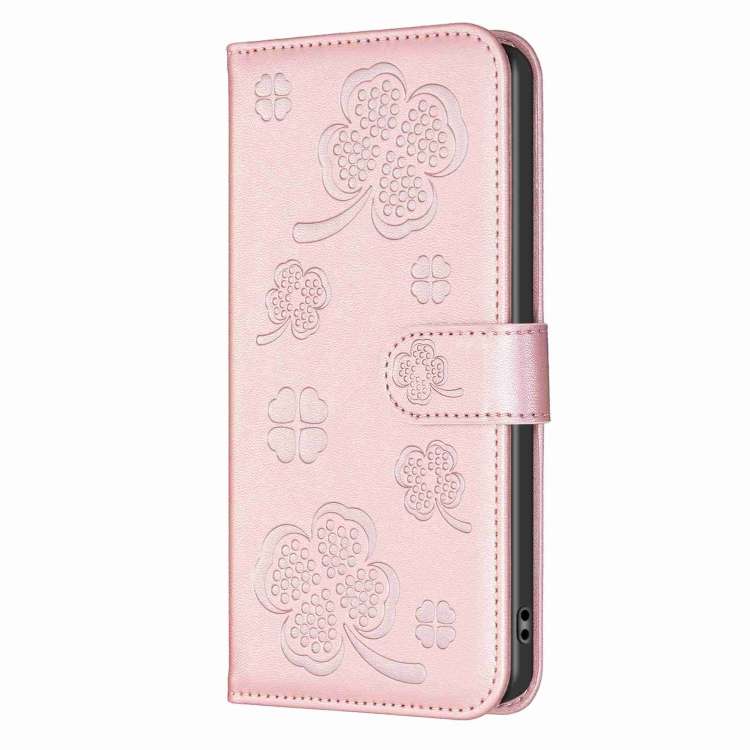 For Xiaomi Redmi 9 Four-leaf Embossed Leather Phone Case(Pink)
