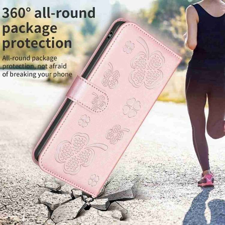 For Xiaomi Redmi 9 Four-leaf Embossed Leather Phone Case(Pink)