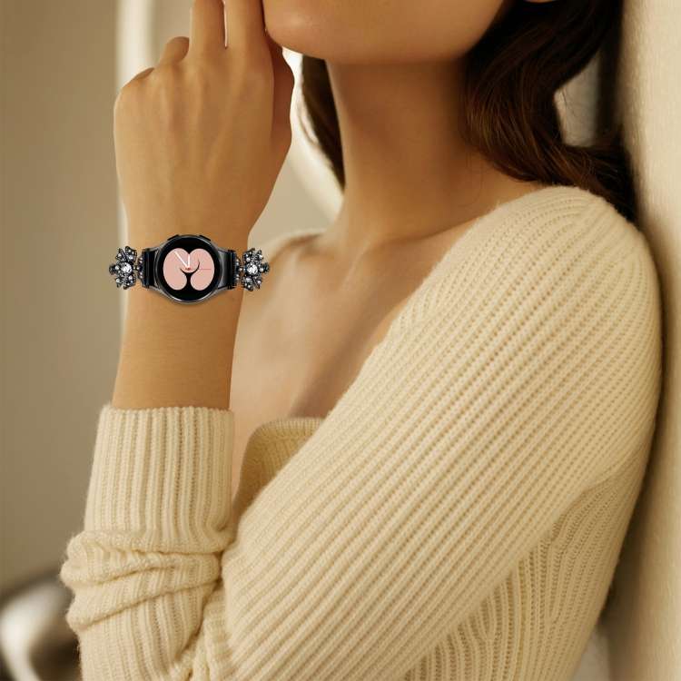 For Samsung Galaxy Watch6 / 6 Classic Bowknot Glitter Diamond Bracelet Watch Band(Black)