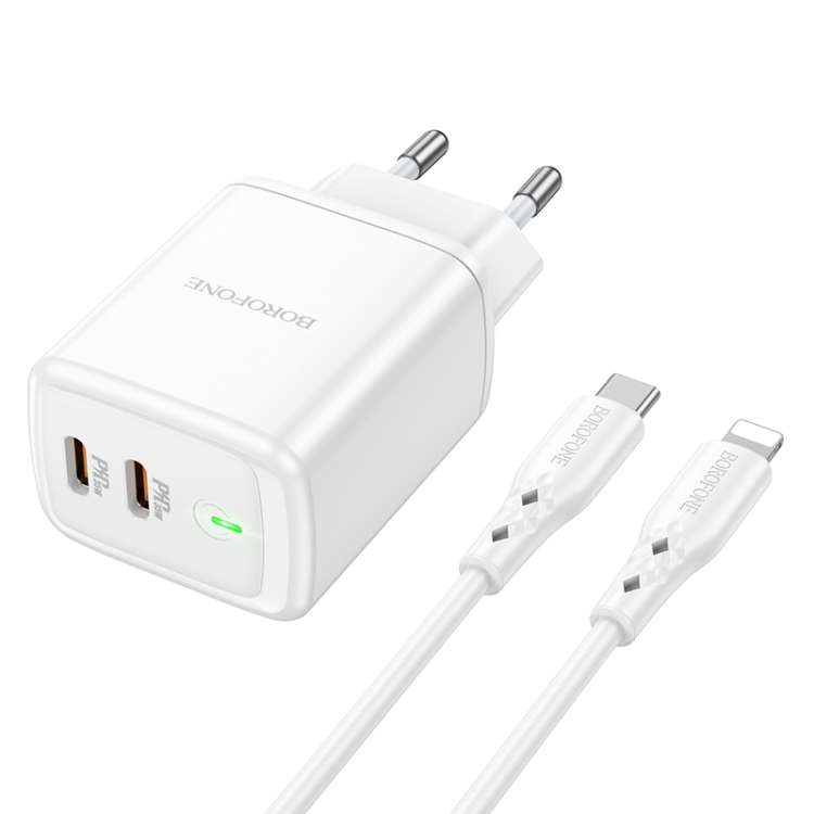 Borofone BN9 Reacher PD 35W USB-C / Type-C Dual Ports Charger Set with Type-C to 8 Pin Cable, EU Plu