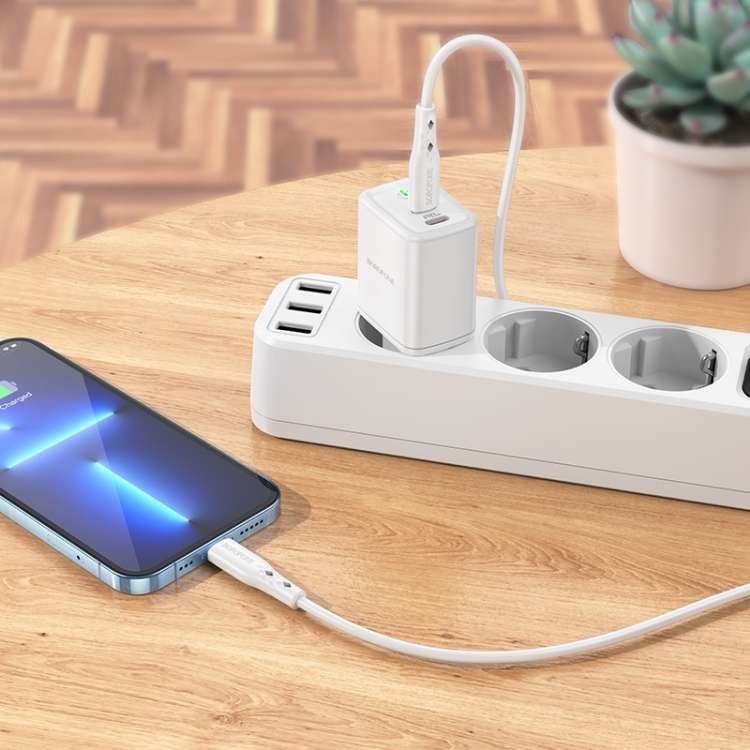Borofone BN9 Reacher PD 35W USB-C / Type-C Dual Ports Charger Set with Type-C to 8 Pin Cable, EU Plu