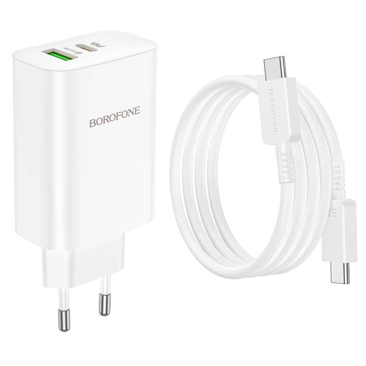 Borofone BN10 Sunlight PD 65W + USB 22.5W Dual Port Charger Set with Type-C to Type-C Cable, EU Plug